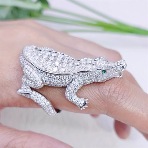 394#S925 silver plated platinum moissanite high-end fashion crocodile ring for men and women, European and American jewelry processing customization - Image 16