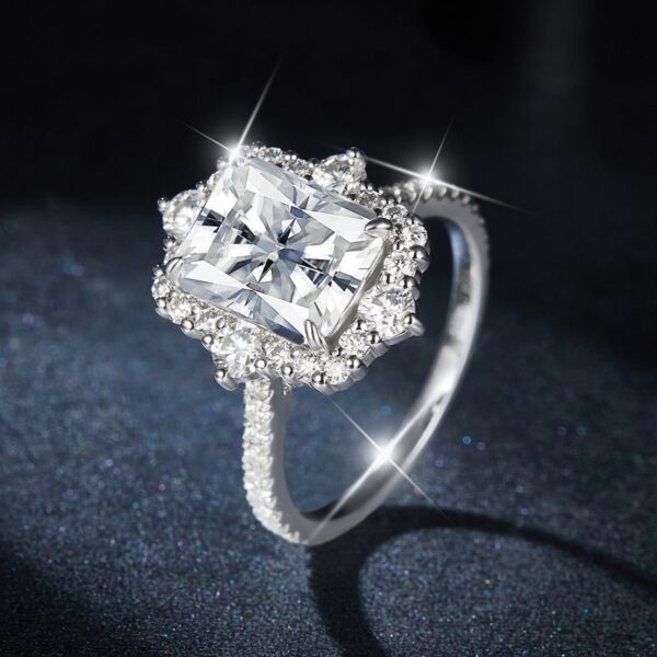 #232 S925 Silver Light Luxury, Exquisite and high-end 4-carat Redien Che All-Moissan diamond ring - Image 7