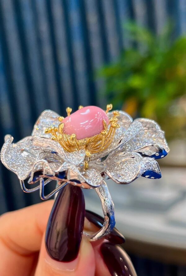 374#Gaoding Natural Conch Pearl Hole Bead Ring Pendant Dual purpose Main Stone 7.885 Carat 18k Gold with Diamond - Image 7