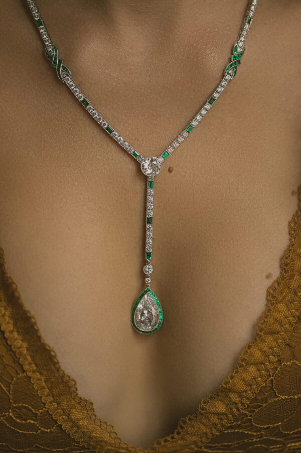 #194 925 Silver gold-plated necklace, high-carbon diamond pear-shaped water drop-cut wooden green Y-shaped chain for girls - Image 10