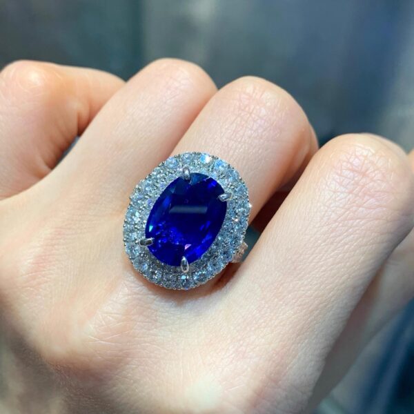 402#AIGS High Order Fashionable Natural Sri Lanka Royal Blue Sapphire Ring Main Stone 8.09 Carat ww - Image 4
