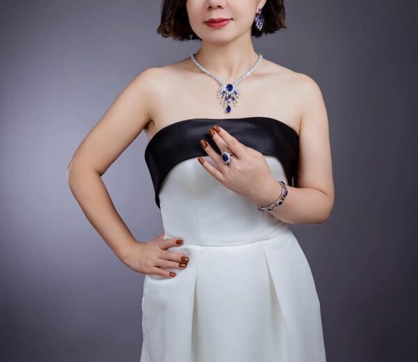 #307 10-carat S925 silver-gilded laboratory-grown sapphire women's dinner necklace/pendant - Image 10