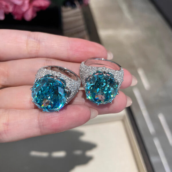#289 S925 silver 18ct fashionable niche designer style egg-shaped Paraiaba color ladies' ring - Image 9