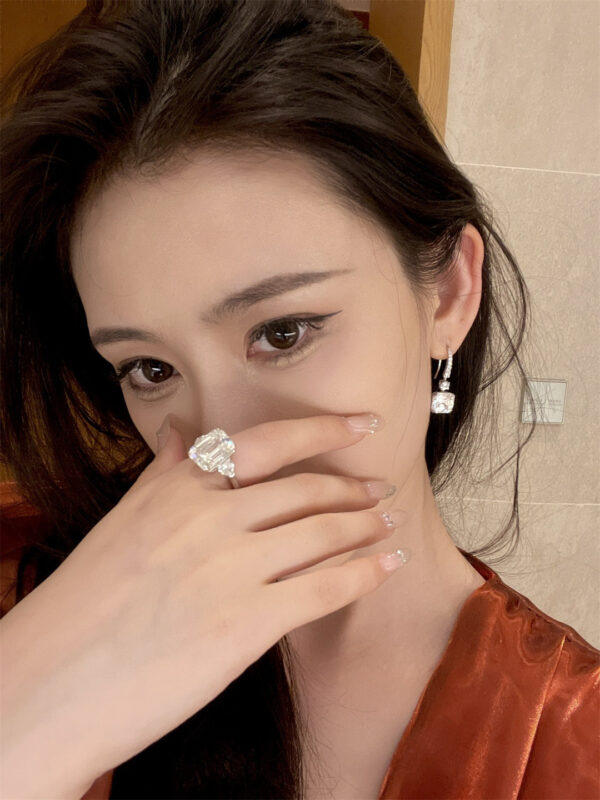 50# 12-carat large diamond ring S925 silver rectangular pagoda cut ladies' evening ring - Image 11