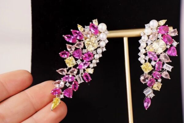 #102 925 Silver necklace and earrings with natural pearls and colored zircon - Image 9