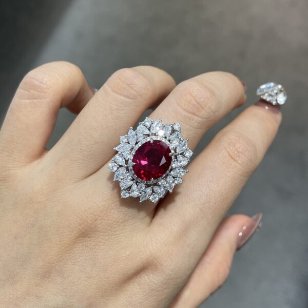 #309 6-carat laboratory-grown ruby gold-plated silver ring, necklace pendant, earrings - Image 9