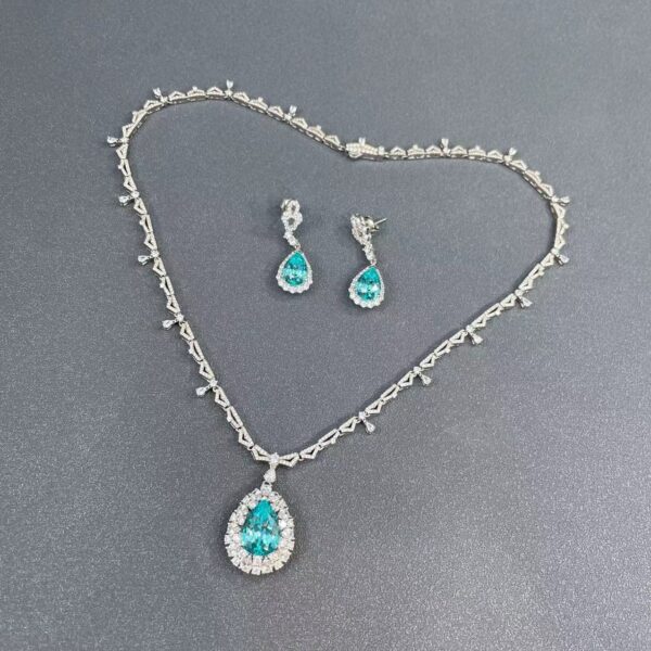 #120 S925 Silver Light Luxury Exquisite High-end Feel 8.63-carat Large water drop cultivated Paraiba blue Gemstone necklace - Image 11