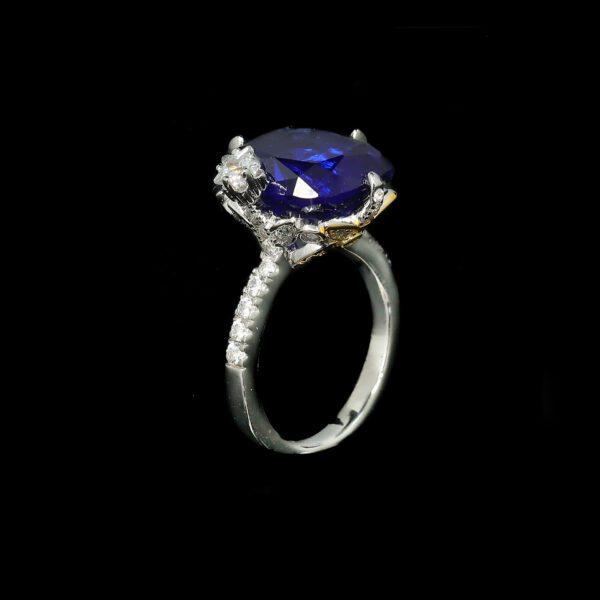 #197 925 Silver gold-plated ring, High carbon diamond, Royal blue, cushion-shaped golden star girls' ring - Image 4