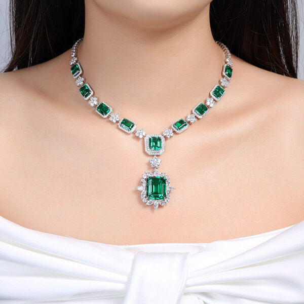 #216 S925 silver laboratory-grown emerald necklace. Main stone: 33.6 carats - Image 9