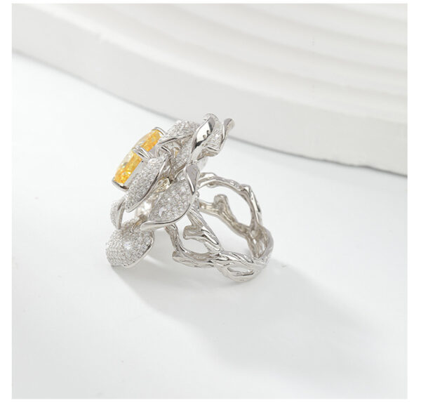 #167 Stylish and high-end floral design, square chamfered 10*10mm yellow ice flower cut high-carbon diamond ring - Image 16