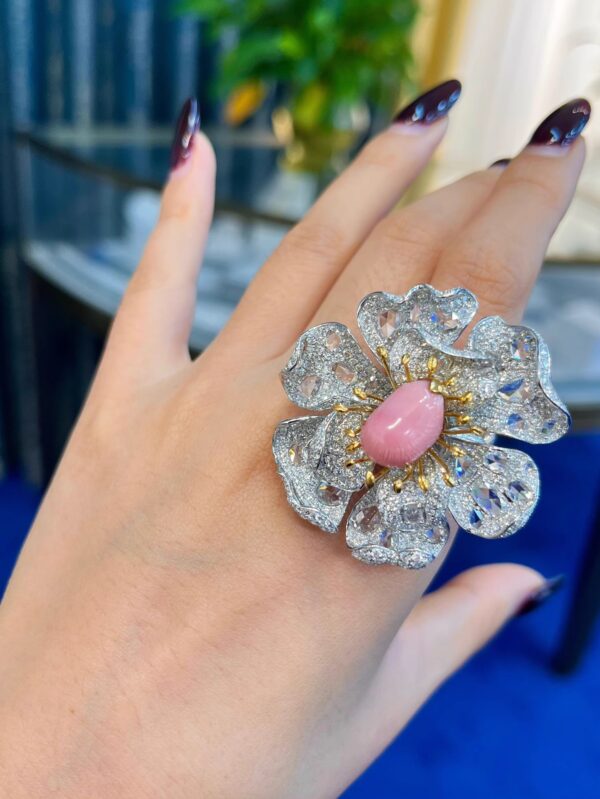 374#Gaoding Natural Conch Pearl Hole Bead Ring Pendant Dual purpose Main Stone 7.885 Carat 18k Gold with Diamond - Image 4