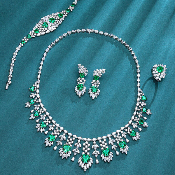 #303 S925 silver large-carat laboratory-grown emerald ladies' evening necklace - Image 12