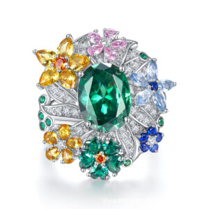 #221 S925 Silver High Carbon Diamond Mother-of-Pearl Green Garden Series Ring