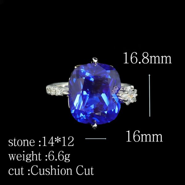 #197 925 Silver gold-plated ring, High carbon diamond, Royal blue, cushion-shaped golden star girls' ring - Image 5