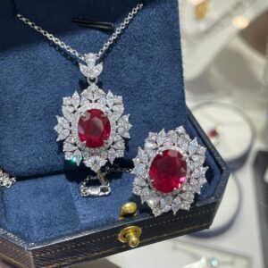 #309 6-carat laboratory-grown ruby gold-plated silver ring, necklace pendant, earrings