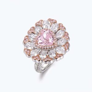 #279 New S925 Silver Sakura Pink Heart-shaped Zirconia Ring