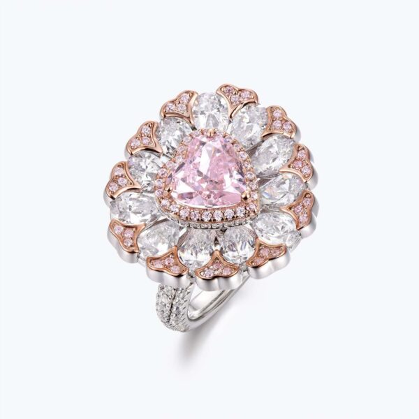 #279 New S925 Silver Sakura Pink Heart-shaped Zirconia Ring