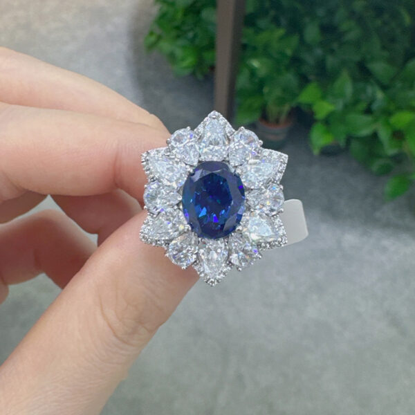 #179 S925 Silver Ice Flower Cut High Carbon Drill Oval Ring for Women - Image 14