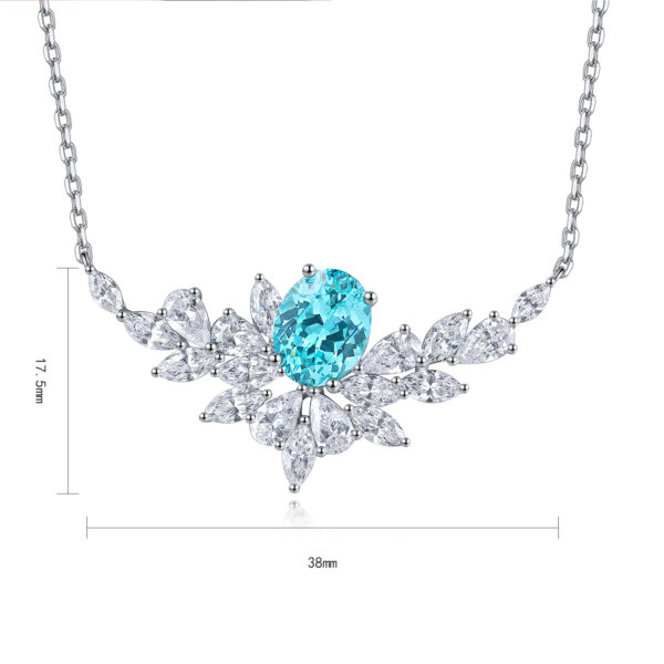 #270 S925 silver laboratory-grown Paraiba necklace collar chain. The main stone weighs approximately 3.2 carats. - Image 7