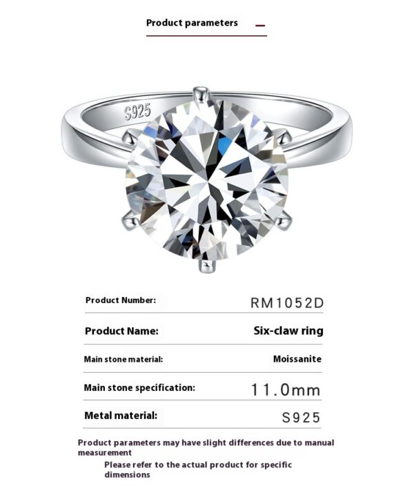 #151 S925 Silver Light Luxury Exquisite High-end 5-carat six-prong Moissan diamond wedding ring - Image 7
