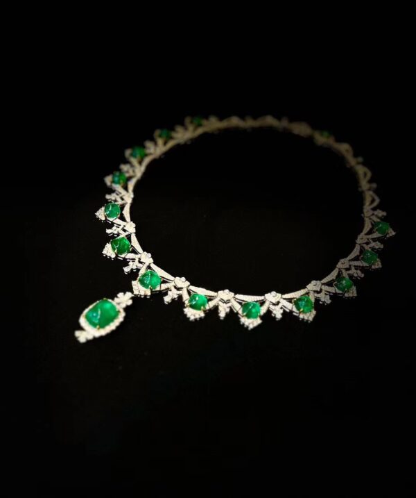 #213 Natural Emerald Evening Dress Necklace, main stone 63.31-carat 18k gold set with diamonds and certificate - Image 7