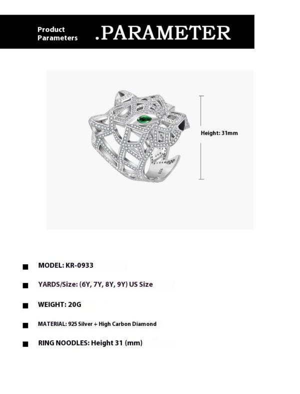 #204 S925 Silver micro-set zircon leopard head ring, an exaggerated and distinctive high-carbon diamond ring - Image 10
