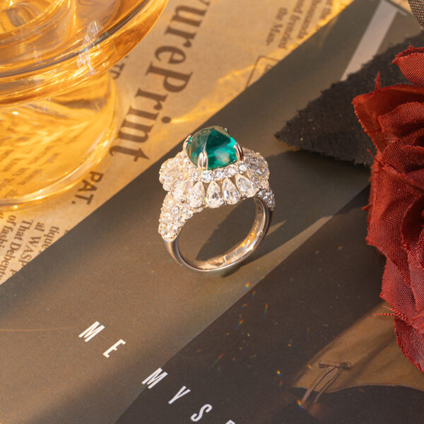 #166 Exclusive senior designer classic sugar tower shape 4-carat cultivated grandmother emerald women's ring S925 silver plated 18k gold ring - Image 3
