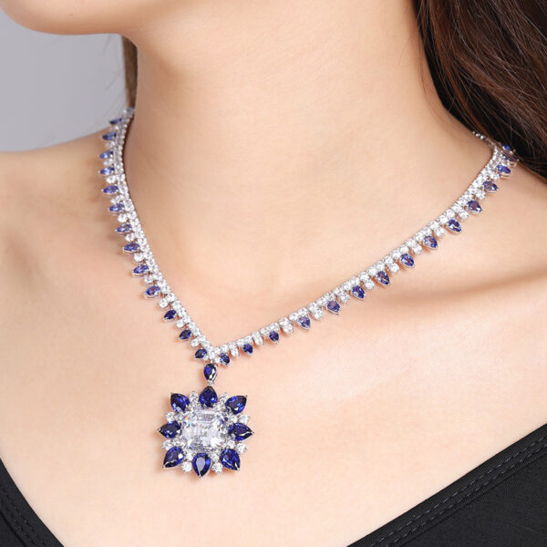 #266 S925 silver laboratory-grown blue sapphire necklace, earrings, and ring - Image 19