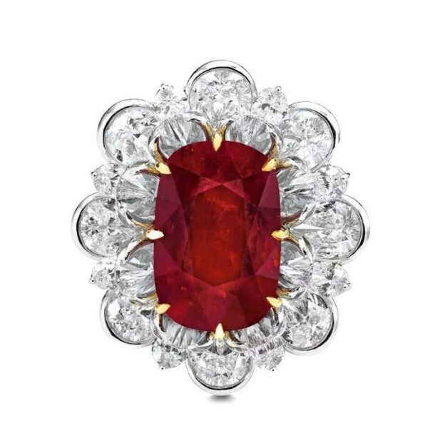 #199 925 silver-gold-plated ring, high-carbon diamond GRC cultivated ruby rose cut flower girls' ring