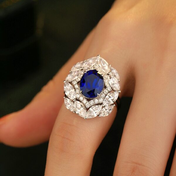 #208 S925 silver-gold plated laboratory-grown pigeon blood ruby oval-shaped 3-carat ring - Image 6