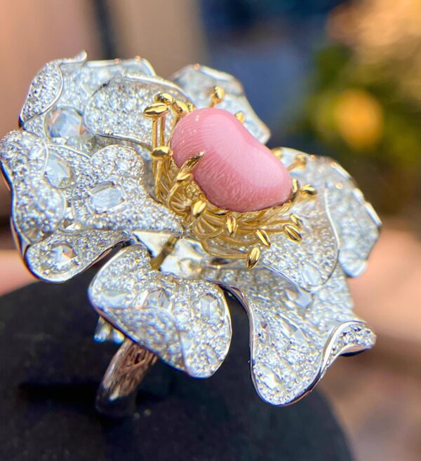 374#Gaoding Natural Conch Pearl Hole Bead Ring Pendant Dual purpose Main Stone 7.885 Carat 18k Gold with Diamond - Image 8