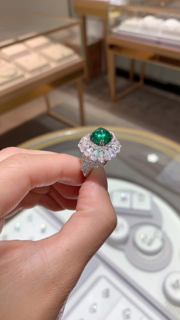 #166 Exclusive senior designer classic sugar tower shape 4-carat cultivated grandmother emerald women's ring S925 silver plated 18k gold ring - Image 2