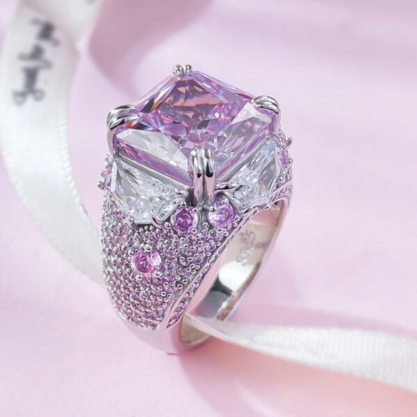 #85 S925 silver pear-shaped 12*12mm aquamarine high-carbon diamond powder diamond women's ring - Image 10
