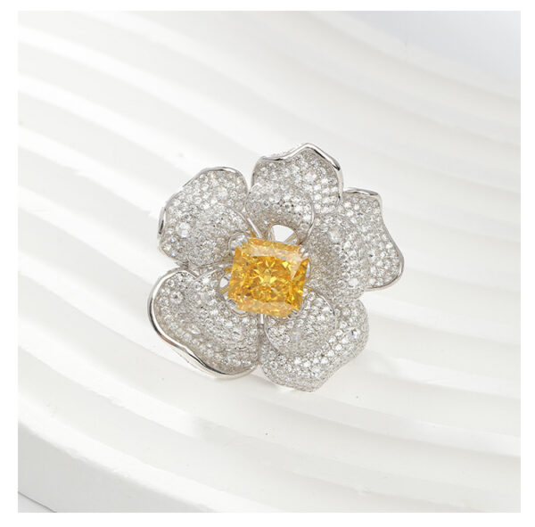 #167 Stylish and high-end floral design, square chamfered 10*10mm yellow ice flower cut high-carbon diamond ring - Image 18