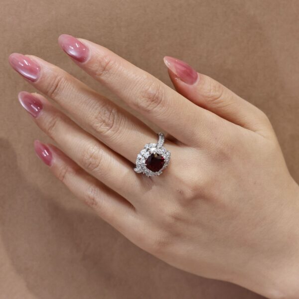 #136 S925 Silver Light Luxury Exquisite High-end 3-carat square cushion-shaped cultivated pigeon blood red gemstone ring - Image 11