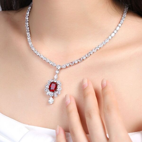 #271 S925 silver Laboratory-grown ruby pigeon-blood red ladies' necklace - Image 7