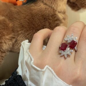 #227 S925 silver-grown ruby ring, a lady's ring with full diamonds and grand Settings