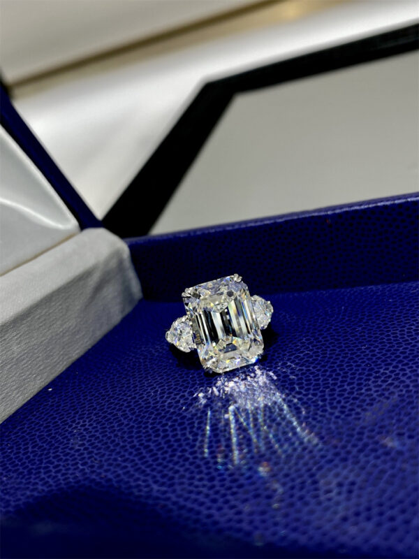 50# 12-carat large diamond ring S925 silver rectangular pagoda cut ladies' evening ring - Image 12