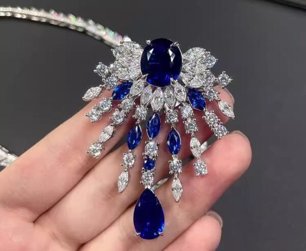 #307 10-carat S925 silver-gilded laboratory-grown sapphire women's dinner necklace/pendant - Image 5