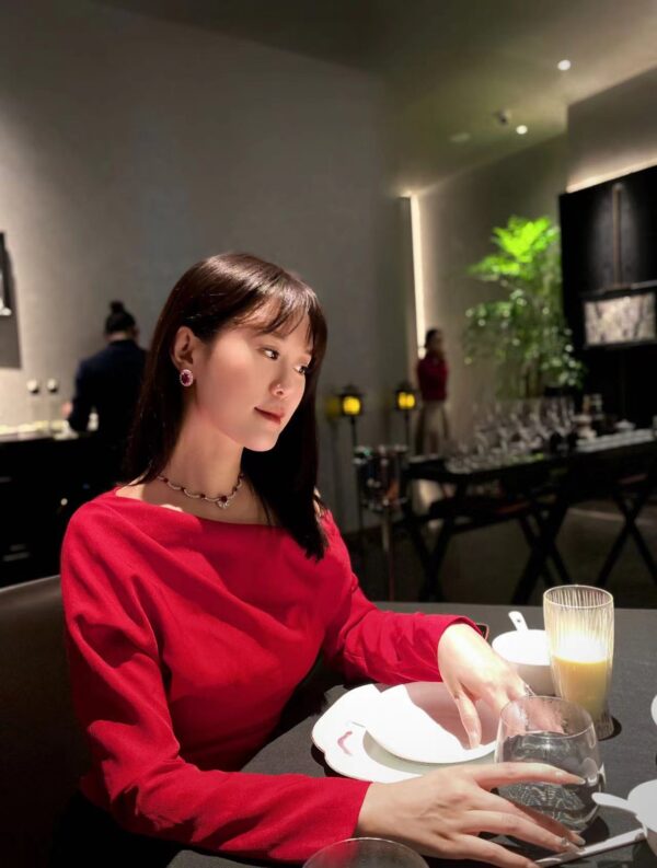 #133 S925 Silver light Luxury exquisite high-end feel 22ct cultivated ruby red heart necklace collarbone chain, 11ct ear studs - Image 7