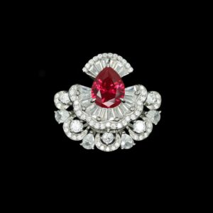 #198 925 Silver-gold-plated ring, high-carbon diamond GRC cultivated ruby girls' ring