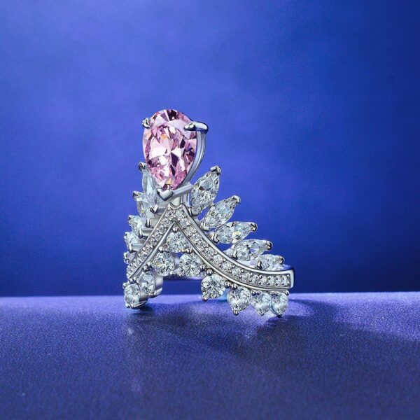 #276 New S925 Silver 2ct Pear-Shaped 7*10mm Feather Crown High-Carbon Diamond Ladies' Ring - Image 10