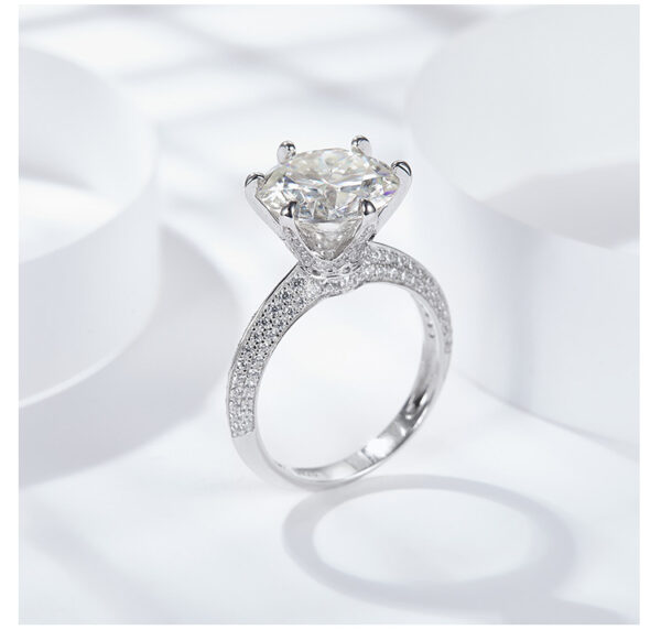 #141 S925 Silver Light Luxury Exquisite High-end 5-carat Moissanite round women's ring - Image 9