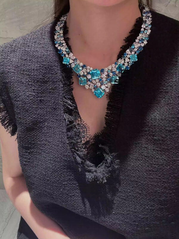 #224 Fashionable High-End Aquamarine Banquet Necklace - Image 7