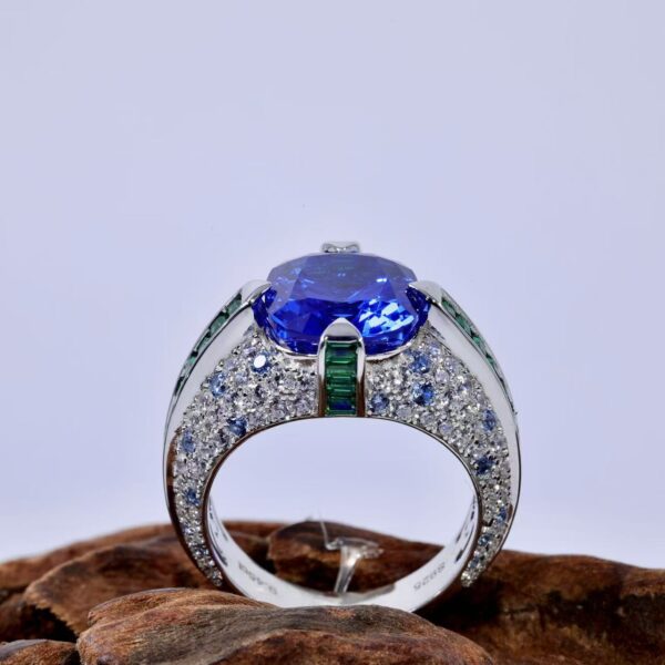 # 135 S925 Silver Light Luxury Exquisite High-end feel 9.45ct Grand set cultivated Kashmir Royal Sapphire ring - Image 6