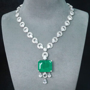 #193 Pendant chain, all 925 silver gold-plated high-carbon diamond wood with green necklaces, fashionable and versatile
