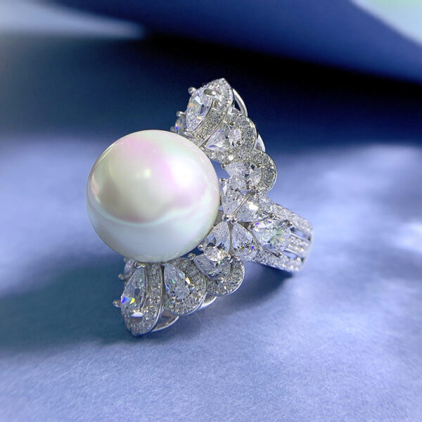 #278 New S925 Silver 16mm Pearl Set Ring - Image 11
