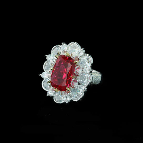 #199 925 silver-gold-plated ring, high-carbon diamond GRC cultivated ruby rose cut flower girls' ring - Image 7