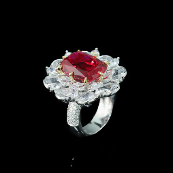#199 925 silver-gold-plated ring, high-carbon diamond GRC cultivated ruby rose cut flower girls' ring - Image 8
