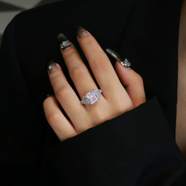 # 203 S925 Silver micro-set zircon 8*10 ice flower cut ring, high-carbon diamond square large diamond ring for girls - Image 18